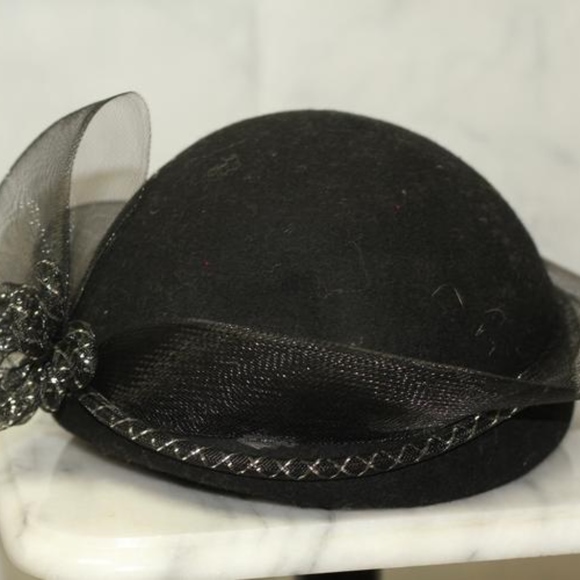 Black Wool & Lace Clouche Hat